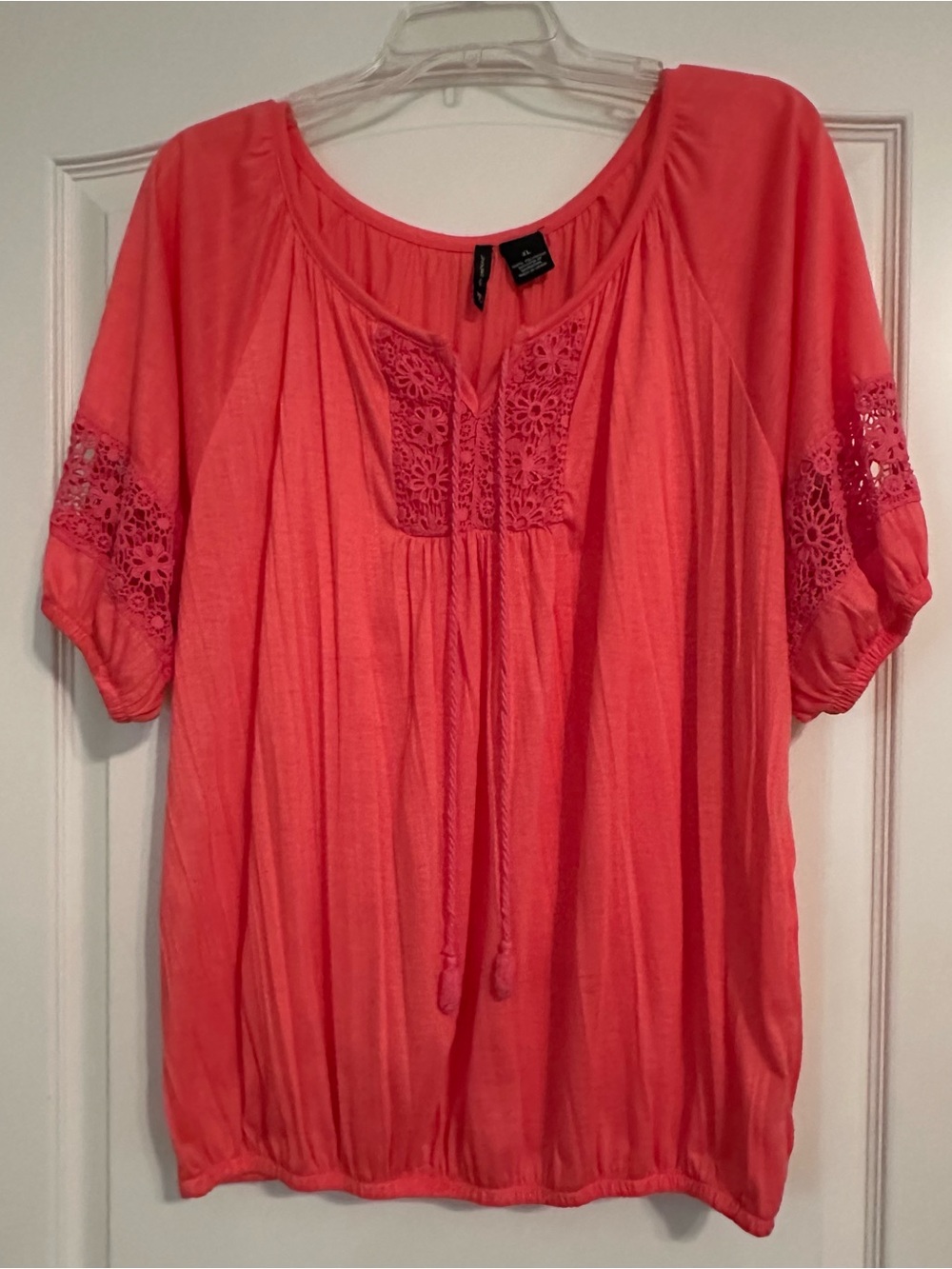 Women’s New Directions Coral Crochet-Detail Peasant Top
